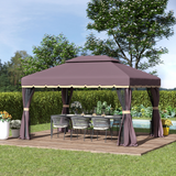 Outsunny Aluminium Frame Garden Gazebo with Side Curtains & Mesh Nets – Shade and Insect Protection, Coffee