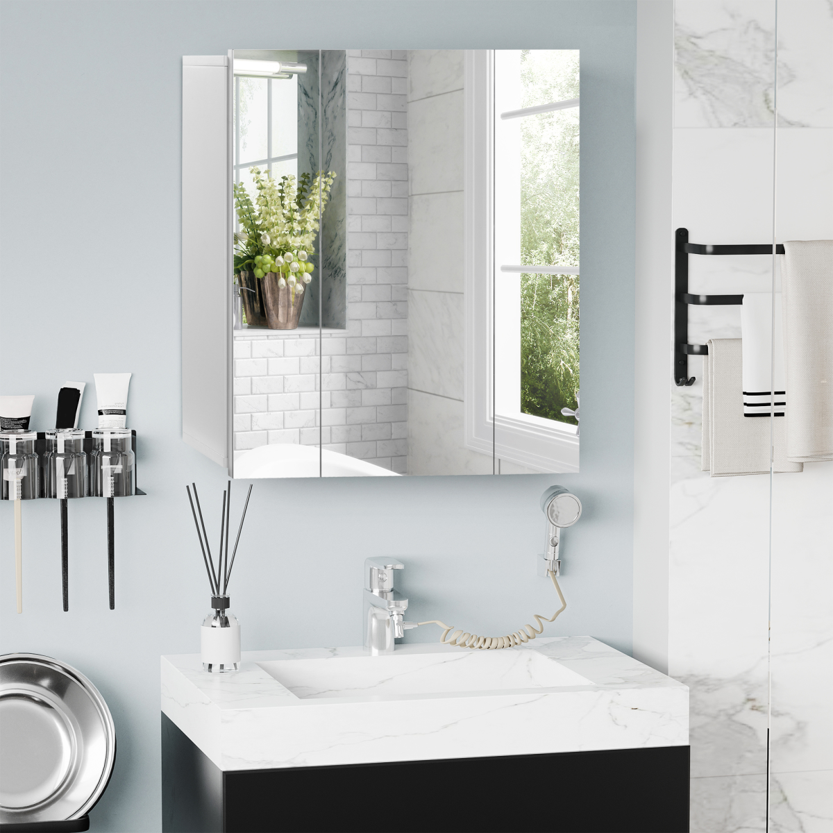 kleankin Wall-Mounted Bathroom Mirror Cabinet with Adjustable Shelf – Space-Saving Storage, White