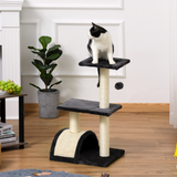 Pawhut Three-Tier Cat Tree with Sisal Scratching Posts and Hanging Ball – Plush Indoor Activity Centre, Grey