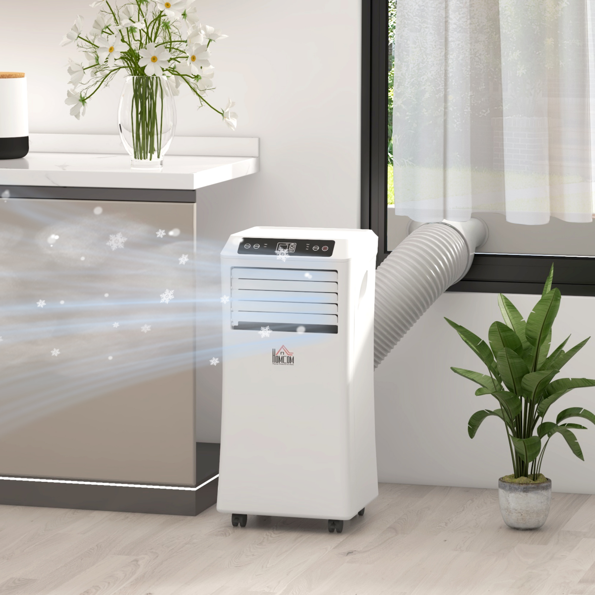HOMCOM 1003W Portable Air Conditioner with Remote Control & Sleep Mode – Mobile Room Cooling, White