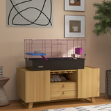PawHut Small Animal Cage with Platform, Ramp and Hay Feeder – Rabbit and Guinea Pig Hutch Playhouse, Black