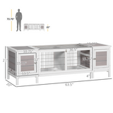 Indoor Wooden Rabbit Hutch with Run, Removable Divider & Slide-Out Tray – Small Animal Cage, White & Grey