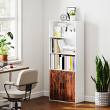HOMCOM 5-Tier Bookcase with Double-Door Cupboard and Adjustable Shelf – Tall Storage Bookshelf, Rustic Brown