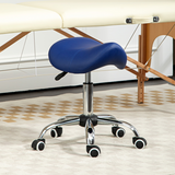 HOMCOM PU Leather Saddle Stool with Moulded Padded Seat – Height Adjustable Salon Chair, Dark Blue