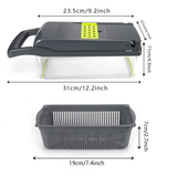 15-in-1 Vegetable Fruit Chopper with 1.5L Container & Drain Basket – Onion Dicer, Kitchen Slicer, Green & Grey