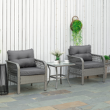 Outsunny 3-Piece PE Rattan Bistro Set with Two Armchairs, Cushions & Tempered Glass Table – Patio