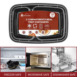 Vinsani 30 Pack Meal Prep Containers, 2 Compartments, 30oz with Airtight Lids – Microwave & Freezer Safe