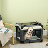 Pawhut 70cm Foldable Pet Carrier with Cushion, 3 Doors & Mesh Windows – For Mini Dogs and Cats, Grey