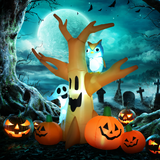 HOMCOM 240cm Inflatable Halloween Tree with Ghost, 3 Pumpkins and Owl – 4 LED Lights, Indoor/Outdoor Decor