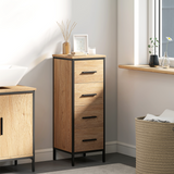 HOMCOM Narrow Bathroom Storage Cabinet with 4 Drawers – Industrial Style Space-Saving Unit, Oak