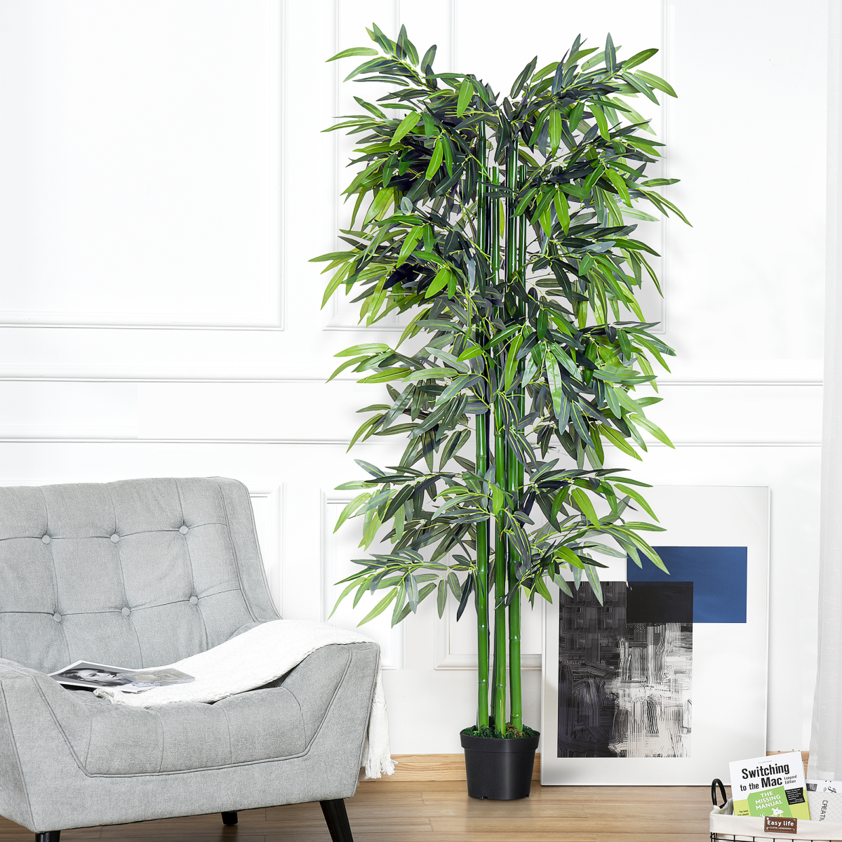 Outsunny Artificial Bamboo Tree, 1.8m – Green Bamboo, Black Pot