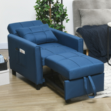 HOMCOM Pull Out Chair Bed with 3-Level Adjustable Back, Pillow & Side Pockets – Sleeper Chair, Blue