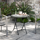Outsunny Folding Round Garden Table with Tempered Glass Top and PE Rattan Edging – Patio Table, Grey