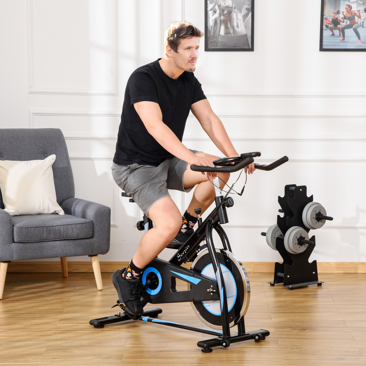 HOMCOM Indoor Cycling Exercise Bike with 8kg Flywheel, LCD Monitor & Adjustable Seat – Stationary Cardio Bike