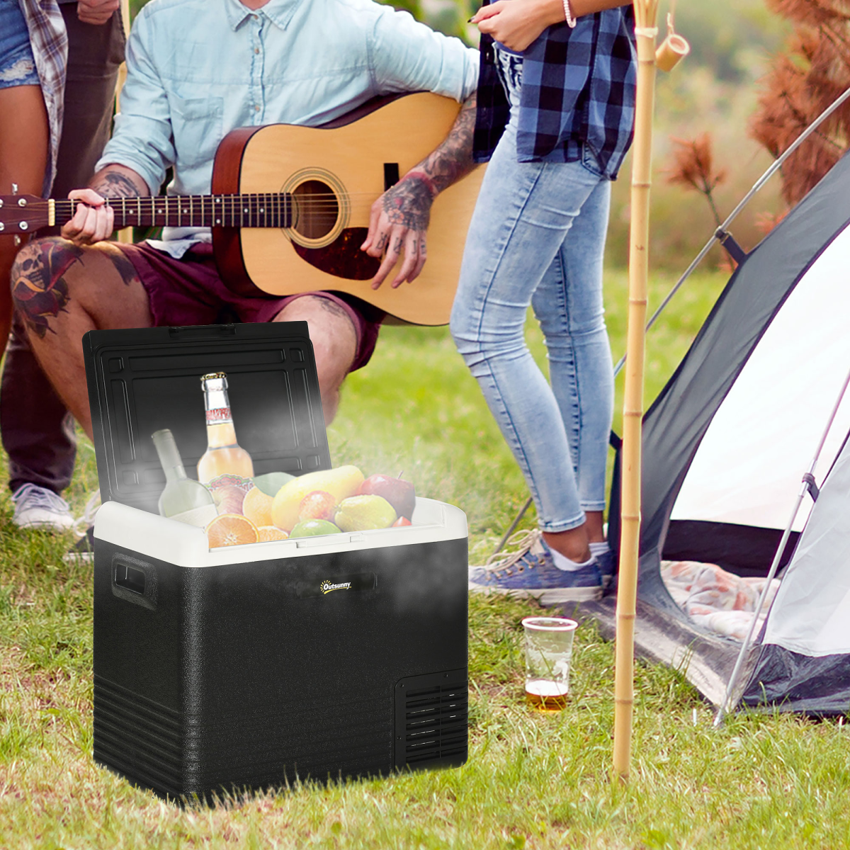 Outsunny 50L Portable Car Fridge Freezer, 12V/24V DC and 110/240V AC – Camping & Driving Compressor Cooler