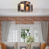 HOMCOM Flush Mount Chandelier with 2 Crescent Wire Shades and Glass Lightshades – Modern Ceiling Light