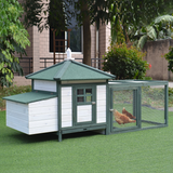 PawHut Wooden Chicken Coop with Nesting Box, Outdoor Run & Removable Tray – Elevated Poultry House, Green