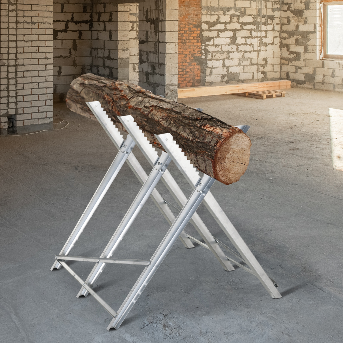 DURHAND Foldable Steel Saw Horse with Sawtooth Edges – Heavy Duty 100kg Support for Workshop & Home, Silver
