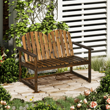Outsunny Outdoor Wooden Bench for Two – Fir Wood Patio Loveseat with Slatted Backrest, Rustic Look