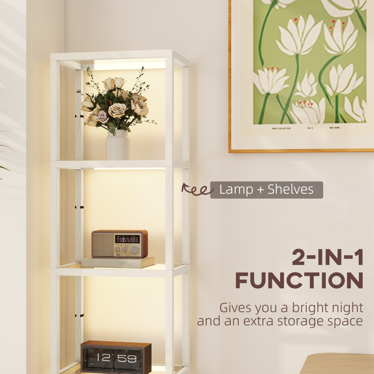 4-Tier Display Shelf LED Floor Lamp, 3000K Warm White