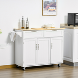 HOMCOM Kitchen Island Utility Cart with 2 Drawers, 3 Cabinets, Towel Rail & Castor Wheels – White