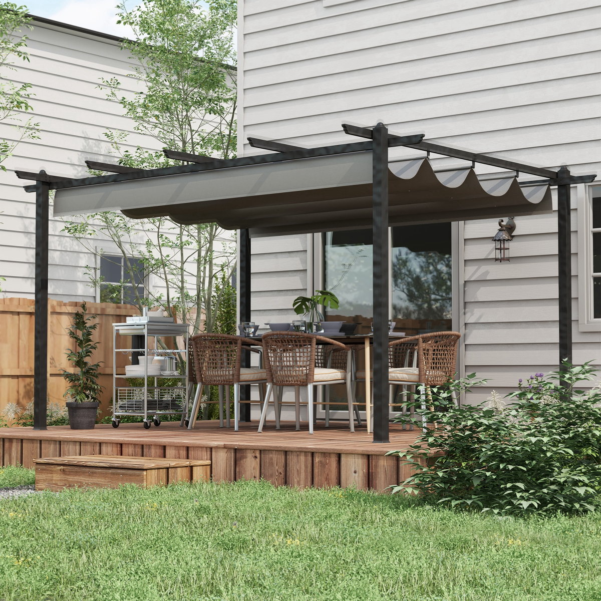 Outsunny 4x3m Aluminium Pergola Gazebo with Retractable Roof – Rust-Resistant Garden Shelter, Grey