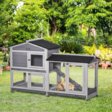 PawHut Wooden Rabbit Hutch, Guinea Pig Cage with Wheels, Slide-Out Tray & Ramp – Outdoor, Light Grey