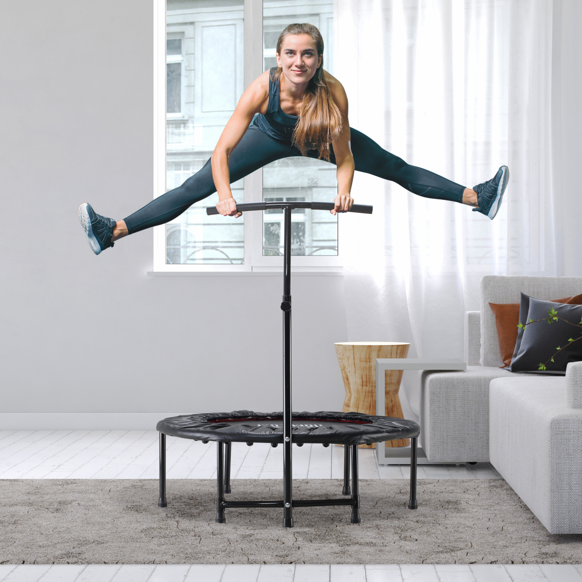 HOMCOM 40 Inch Mini Trampoline with Adjustable Handle – Fitness Rebounder for Kids & Adults, Indoor & Outdoor