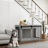 PawHut Dog Crate Furniture with Removable Cushion – Side Table Kennel with Barn Door for Extra Large Dogs, Grey