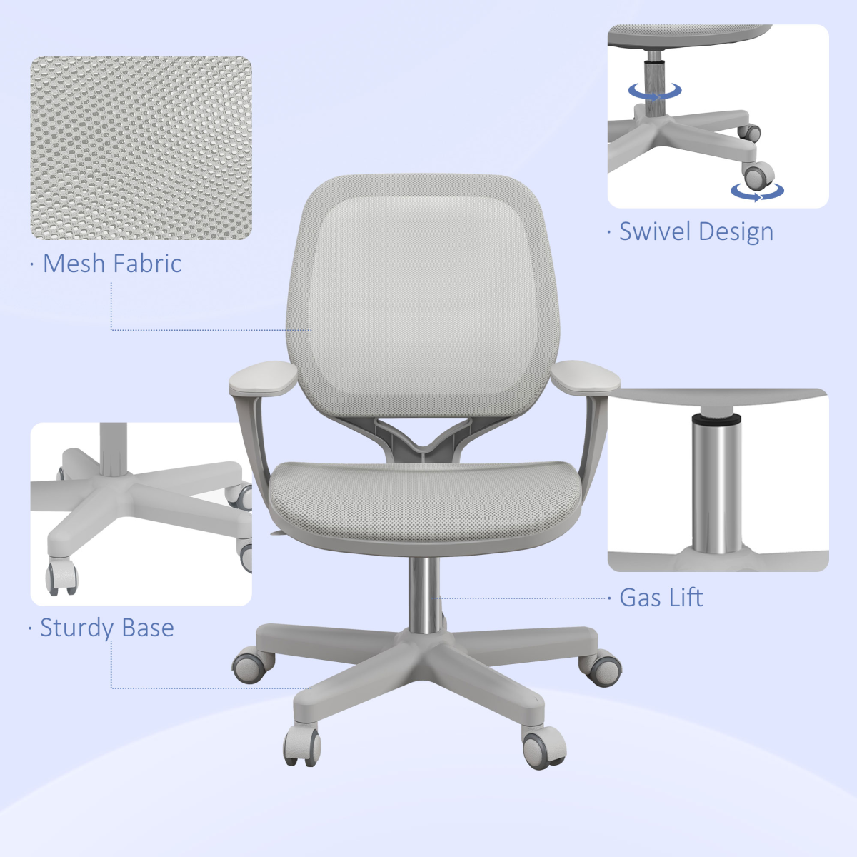 Compact Grey Mesh Desk Chair for Kids and Teens – Adjustable Swivel Study Chair