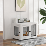 PawHut Dog Kennel End Table with Two Doors & Soft Cushion – Indoor Crate for Large Dogs, White