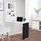 HOMCOM Wall-Mounted Folding Drop-Leaf Table with Chalkboard Surface & Storage Shelf – White