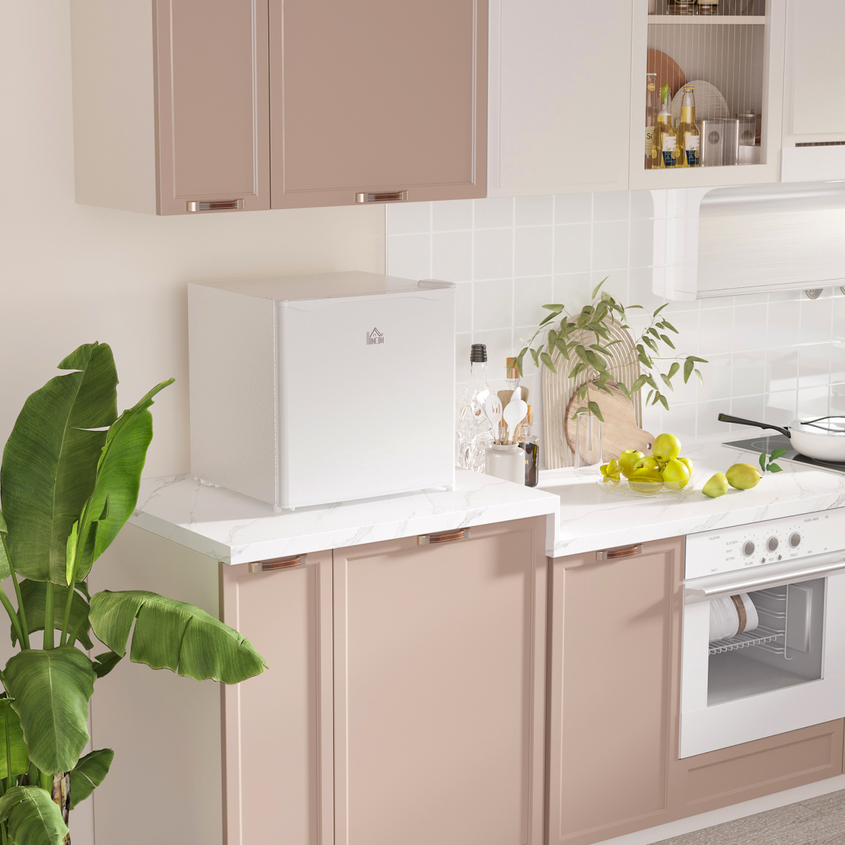 HOMCOM 46L Countertop Mini Fridge with Chiller Box – Compact Retro Drinks Cooler for Bedrooms & Offices, Cream