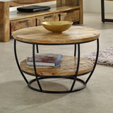 Indian Hub Surrey Solid Mango Wood & Metal Coffee Table with Lower Shelf – Handmade Living Room Table