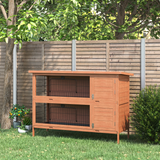 Pawhut Two-Tier Rabbit Hutch with Removable Trays and Divider – Outdoor Guinea Pig Cage, Orange