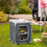 Outsunny Camping Kitchen Table with 2-Shelf Cupboard & Aluminium Frame – Portable Cook Station with Carry Bag