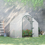 Outsunny Walk-In Greenhouse with Steel Frame, Roll-Up Window & Zipped Door, 180 x 100 x 165cm – White