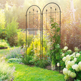 Outsunny Set of 2 Metal Garden Trellis, Arrow Design with Ground Spike – Climbing Plant Support, Black