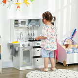 AIYAPLAY Toy Kitchen Playset with Lights, Sounds, Apron & Chef Hat – Kids Role Play Kitchen, White