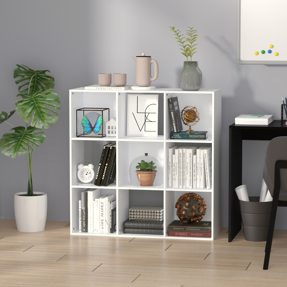 9-Cube Storage Bookcase Shelf Unit – Lightweight Display Organiser for Home Office and Playroom, White