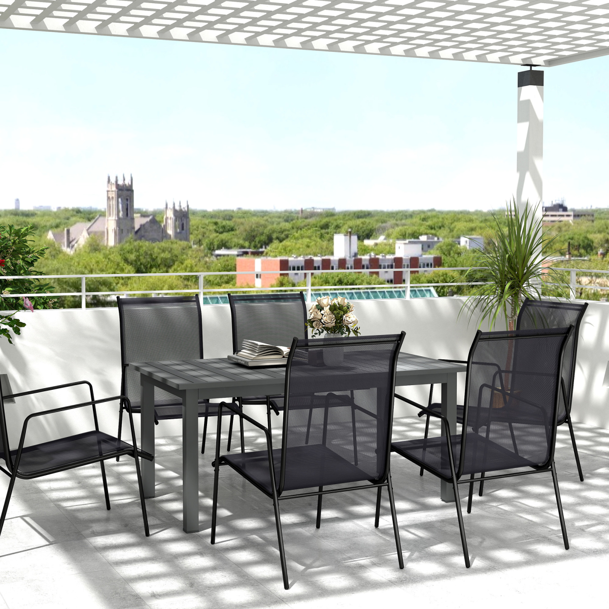 Outsunny Extending Garden Table with Slatted Top, 160/220 x 90 x 73 cm – Seats 6-8, Aluminium, Grey