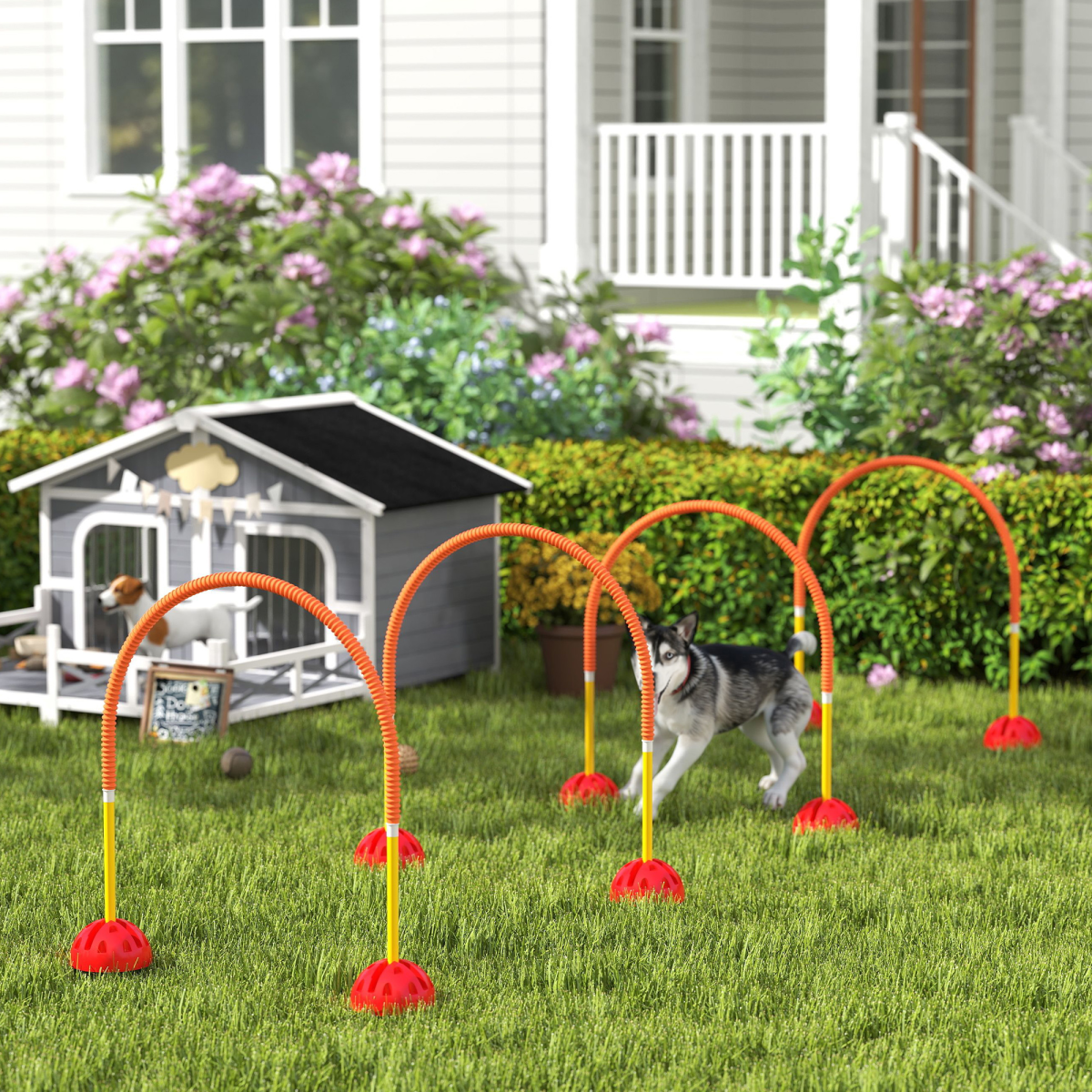 PawHut 4 Piece Dog Agility Doors with Adjustable Width, Fillable Bases & Carry Bag – Training Equipment, Orange