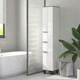 HOMCOM Tall Slim Bathroom Cabinet with Double Doors, Drawer & Adjustable Shelves – White and Black