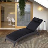 Outsunny Sun Lounger Cushion with Head Pillow and Side Ties – Indoor & Outdoor Reclining Relaxer Pad, Black
