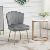 HOMCOM Velvet-Feel Shell Accent Chair with Metal Legs – Scalloped High Back Armchair, Grey
