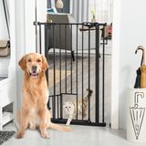 PawHut Extra Tall Auto-Close Dog Gate with Cat Door, 74–80cm – Steel Stair Gate with Rotatable Locks