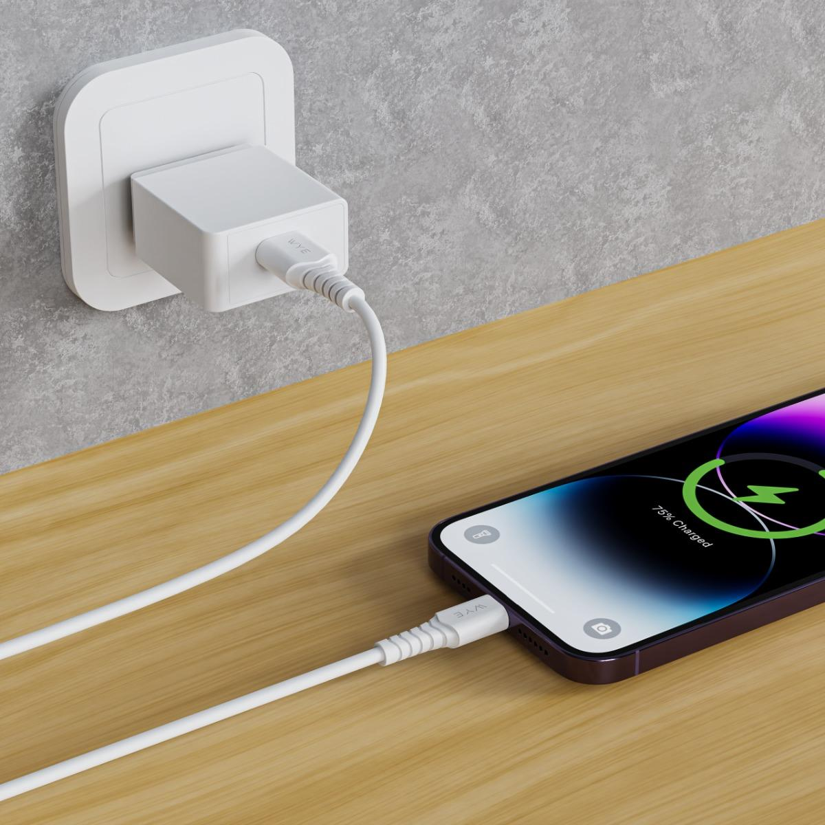 WYE USB-A to 8-Pin Fast Charging & Data Cable, 1m – 12W Charging Lead with High-Speed Data Transfer, White