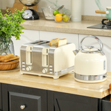 HOMCOM 1.7L 3000W Kettle & 4-Slice Toaster Set – Stainless Steel & Cream, Adjustable Browning