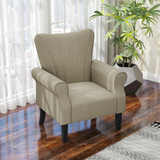 HOMCOM Linen-Look Upholstered Accent Armchair with Solid Wood Legs – Living Room & Bedroom Seating, Beige