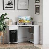 L-Shaped Corner Computer Desk with Sliding Keyboard Tray & 2 Storage Shelves – Home Office Workstation, White